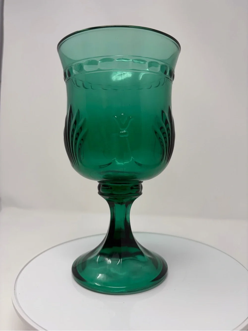 Vintage Set-4 Tuscany Glass King's Crown Thumbprint Blue/Green Wine Water Goblet